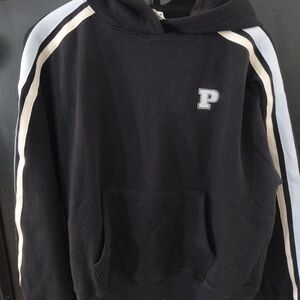 Pink Victoria's Secret Hoodie with White and Blue Stripe